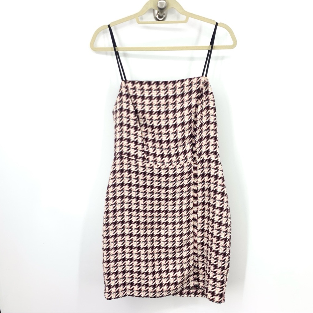 BCBG Generation Women Size‎ 6 Medium Dress Houndstooth Tweed Pink Black Mini